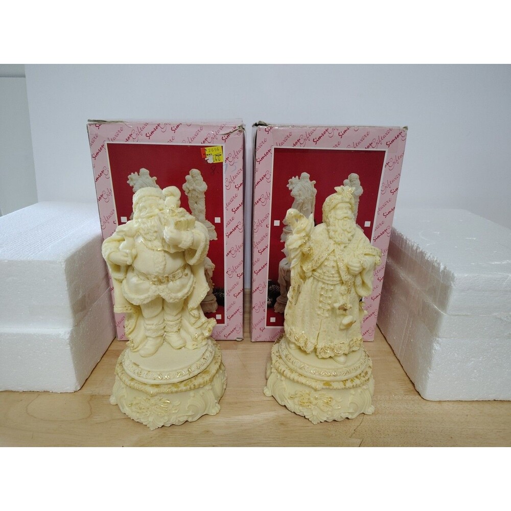 Vintage Simson Giftware Set Of 2 Santas Musical Plays Christmas Song Orig Box